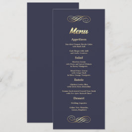 Menykort för elegant Navy Blue Guld Bröllop Meny