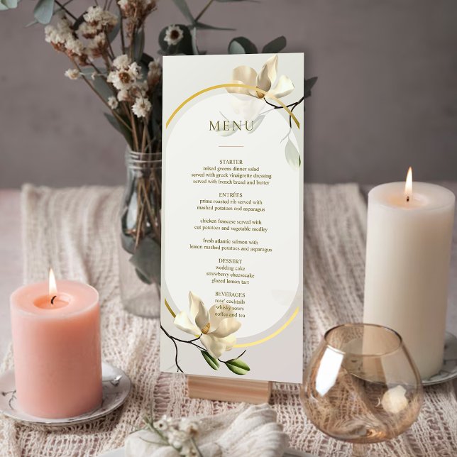 Menykort för elegant Oriental Magnolia Bröllop Bor (Elegant Oriental Magnolia Wedding Table Menu Card)