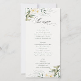 Menykort för elegant White Greenery Blommigt Bröll Tack Kort