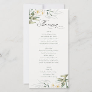 Menykort för elegant White Greenery Blommigt Bröll Tack Kort