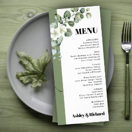 Menykort för Eucalyptus gren och blommor bröllop Reklamkort