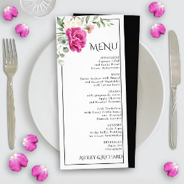 Menykort för eukalyptus och rosa ros-blommor bröll reklamkort