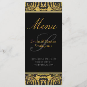 Menykort för Exotic Black & Guld Tribal Batik Bröl Meny