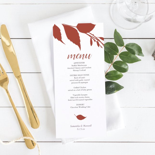 Menykort för Fall Foliage Burage-Orange Meny (menu card orange wedding stationery template)