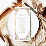 Menykort för färgad Wildblomsmeny Bröllop Inbjudningar<br><div class="desc">De här vackra menykorten gör att du får en extra perfekt vid bröllop/specialtillfälle. Eleganten har en sjudande vattenfärg vår blommor,  kompletterad med modern typografi.</div>