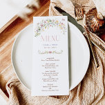 Menykort för färgade Pastel Wildblommor Bröllop Inbjudningar<br><div class="desc">De här vackra menykorten gör att du får en extra perfekt vid bröllop/specialtillfälle. Eleganten har mjuk vattenfärg vår blommor,  kompletterad med modern typografi.</div>