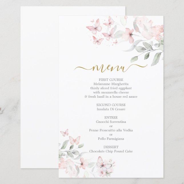 Menykort för fjäril (Fram/baksida)