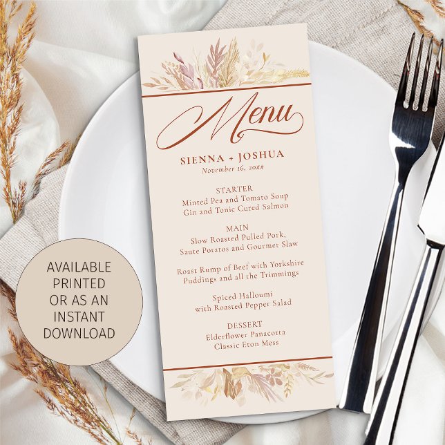 Menykort för Foliage Duet Cream Botanical Bröllop Inbjudningar (Wedding Menu with download option from Foliage Duet wedding collection by Darling & May)