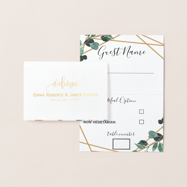 Menykort för Greenery Bröllop Folierat Kort (Display)