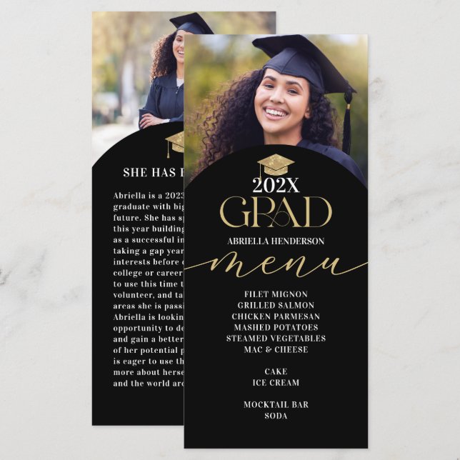 Menykort för guld Studenten Meny (Fram/baksida)