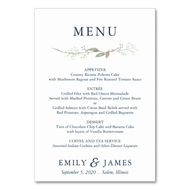 Menykort för Gypsophila Wandement Bordsnummer (Framsidan)