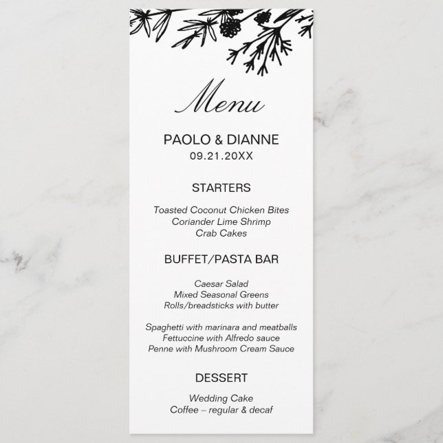 Menykort för Hand plockade Botanical Löv Meny (Framsida)