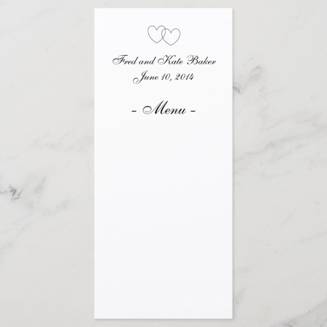 Menykort för "Interlocking Hearts" Meny (Framsida)