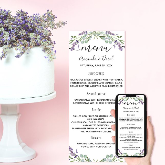 Menykort för Lavender violet eucalyptus bröllop Inbjudningar (Skapare uppladdad)