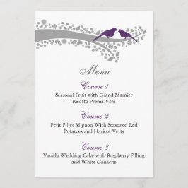 Menykort för levande fåglar vid lila vid stollig meny