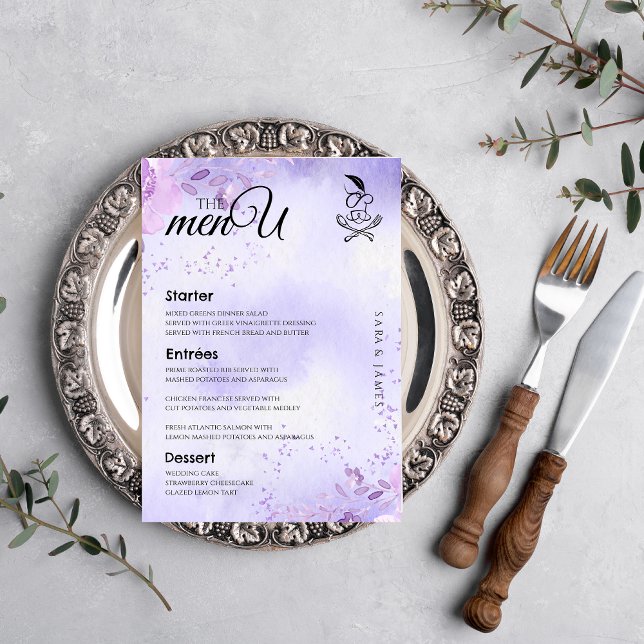 Menykort för lila Elegant bröllop Bord Meny (Skapare uppladdad)