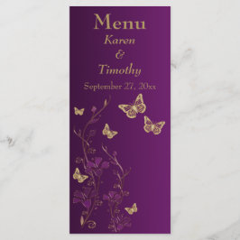 Menykort för lila och Guld Butterfly Blommigt Meny