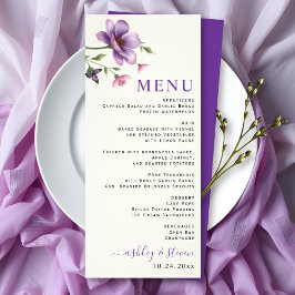 Menykort för lila och rosa blommor bröllop reklamkort