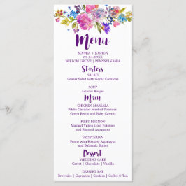 Menykort för lila och Rosa Flowers Monogram Bröllo Meny