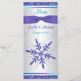Menykort för lila Silver Aqua Glitter Snöflingor Meny