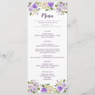 Menykort för Lilac Watercolor Blommigt Bröllop Meny