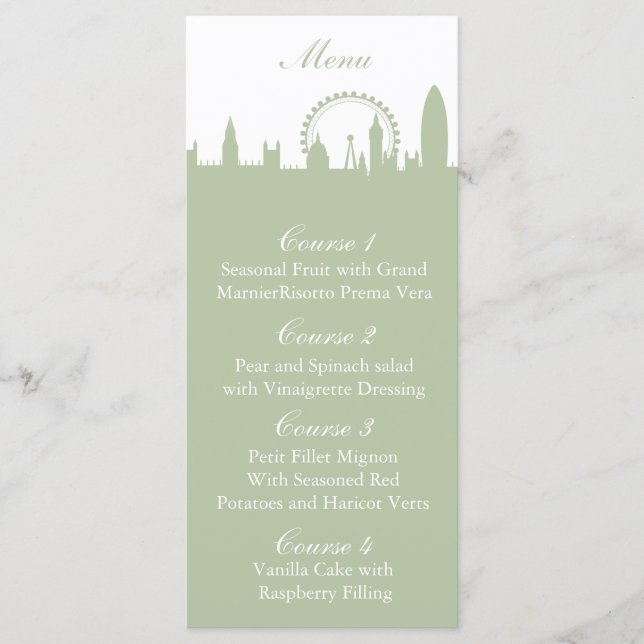 Menykort för London Skyline Sage Personlig Menu Meny (Framsida)
