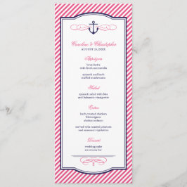 Menykort för marin och Rosa Nautical Anchor Bröllo Meny