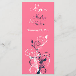 Menykort för marin, Rosa och vit Blommigt Meny