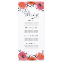 Menykort för marin vattenfärg Blommigt Bröllop