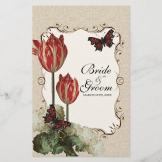 Menykort för middag - Tan n Cream Red Tulip Damask