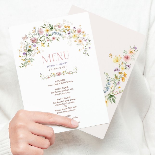 Menykort för "Mjuk Wildblomma" Garden Wedding" Inbjudningar (Skapare uppladdad)