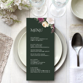 Menykort för Modern Emerald Grönt Burgundy Peonies Meny