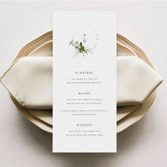 Menykort för Modern Grey Bröllop Meny (Modern Greenery Wedding Menu)