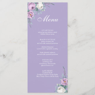 Menykort för Modern Lavender Lila Bröllop Meny