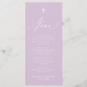 Menykort för modern Lila White Kor Girl Baptism Meny