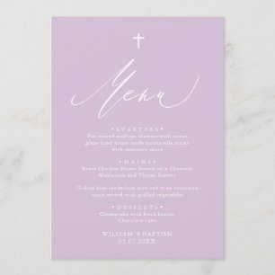 Menykort för modern Lila White Kor Girl Baptism Meny