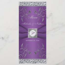 Menykort för Monogram Lila och Silver Blommigt Meny