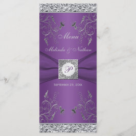Menykort för Monogram Lila och Silver Blommigt Meny