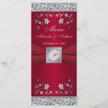 Menykort för Monogram Red, Silver Foil-LOOK-Blommi