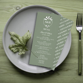 Menykort för Olive gren Medelhavet grönt bröllop Reklamkort