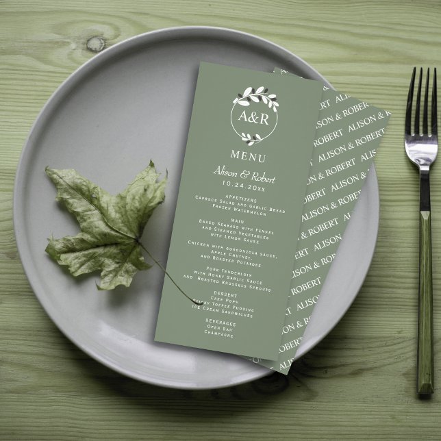 Menykort för Olive gren Medelhavet grönt bröllop Reklamkort (Skapare uppladdad)