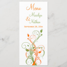 Menykort för orange, Grönt och vit Blommigt Meny