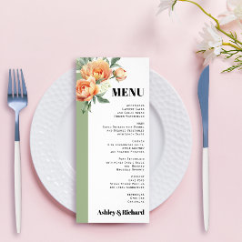Menykort för Peach ro-blommor, blommigt bröllop Reklamkort