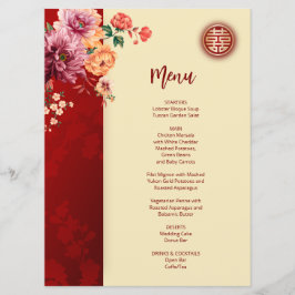 Menykort för Peony China Bröllop Meny