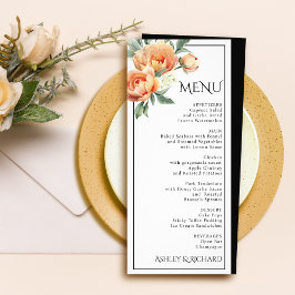 Menykort för persiko-blommor blommigt bröllop reklamkort