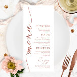 Menykort för plåt i Finare skript 4x9 Bröllop Meny<br><div class="desc">Ett enkelt menykort för calligraphy bröllop i chic. Jag erbjuder en kostnadsfri anpassningstjänst. Om du har några frågor eller speciella förfrågningar kan du kontakta mig.</div>