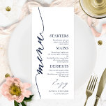 Menykort för plåt i Finare skript 4x9 Bröllop Meny<br><div class="desc">Ett enkelt menykort för calligraphy bröllop i chic. Jag erbjuder en kostnadsfri anpassningstjänst. Om du har några frågor eller speciella förfrågningar kan du kontakta mig.</div>
