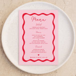 Menykort för Retro Rosa och Red Vågigt Bröllopsfes Meny<br><div class="desc">Menykort för Retro Rosa och Red Vågigt Bröllopsfest</div>