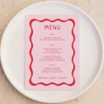 Menykort för Retro Rosa och Red Vågigt Möhippa Meny<br><div class="desc">Menykort för Retro Rosa och Red Vågigt Bröllopsfest</div>