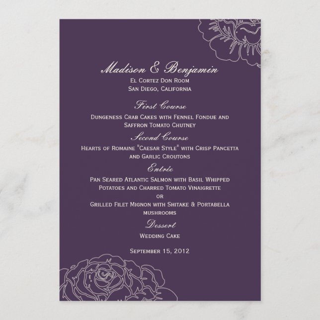 Menykort för Ro Garden Wedding - Lila Meny (Framsida)